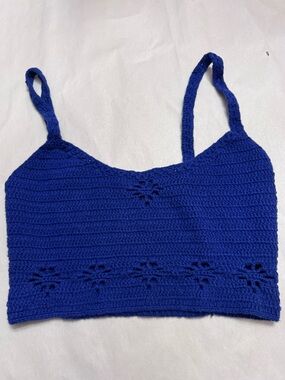 FREE PEOPLE SZ S BERKINETTE CROCHET BRAMI BRALETTE CAMI CROP TOP BLUE Boho Y2K